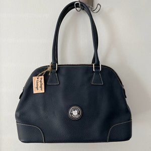 Vintage Dooney and Bourke Navy Blue Satchel with round silver D&B emblem